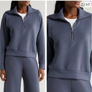 Spanx Air Essentials Half Zip Pullover Sweatshirt In Dark Storm